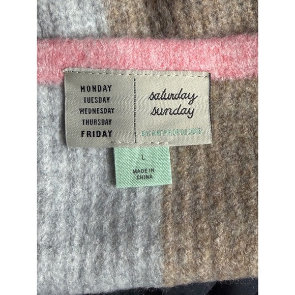 Saturday Sunday Anthropologie Colorblock Knit Crop Tank Top Pink Grey Tan Large - Picture 3 of 4